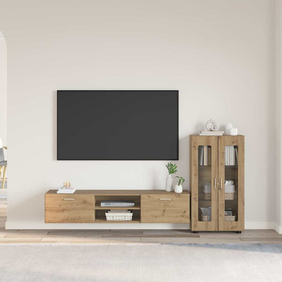 Tv-meubelset met lade met plank Artisan Eiken Bewerkt hout