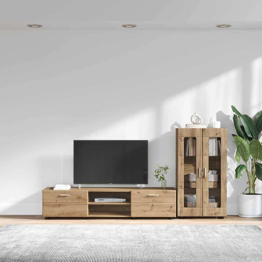 Tv-meubelset met lade met plank Artisan Eiken Bewerkt hout