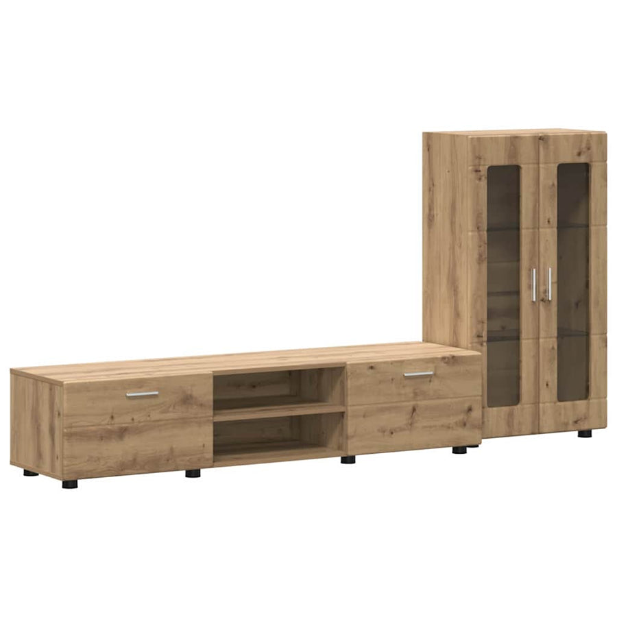 Tv-meubelset met lade met plank Artisan Eiken Bewerkt hout