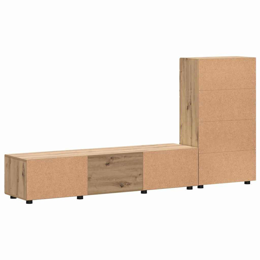 Tv-meubelset met lade met plank Artisan Eiken Bewerkt hout