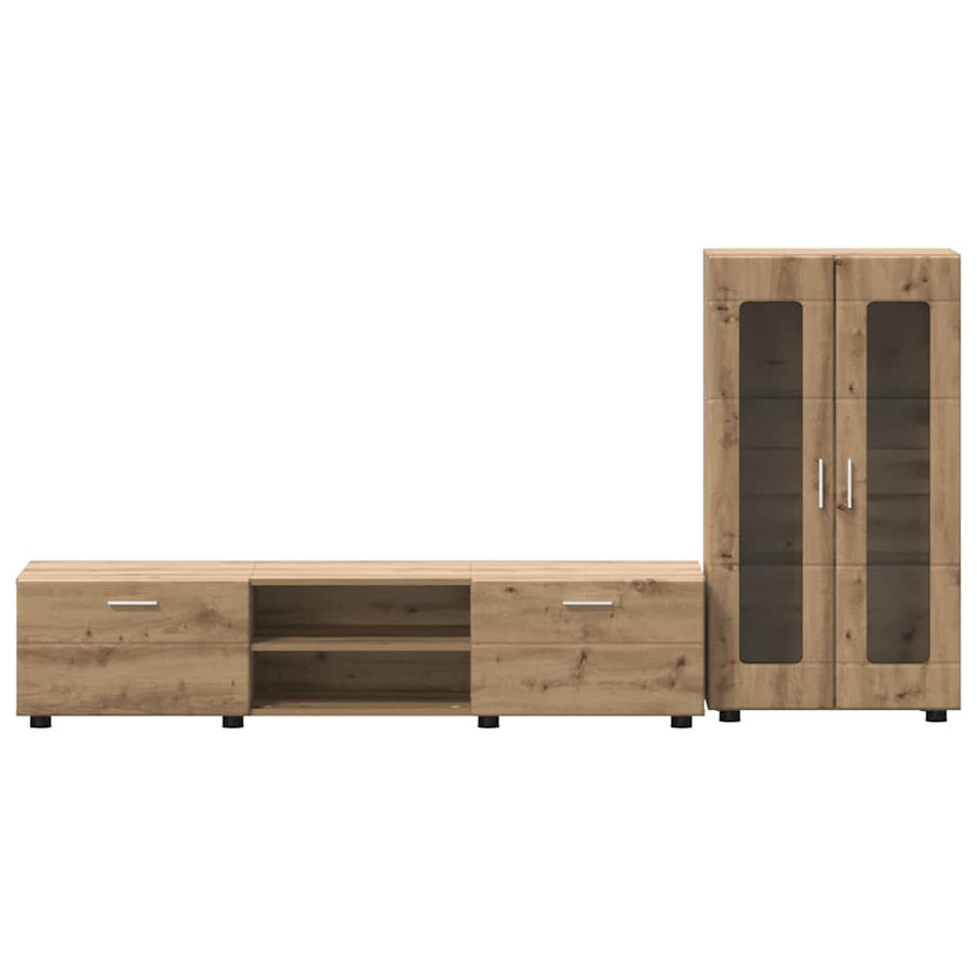 Tv-meubelset met lade met plank Artisan Eiken Bewerkt hout