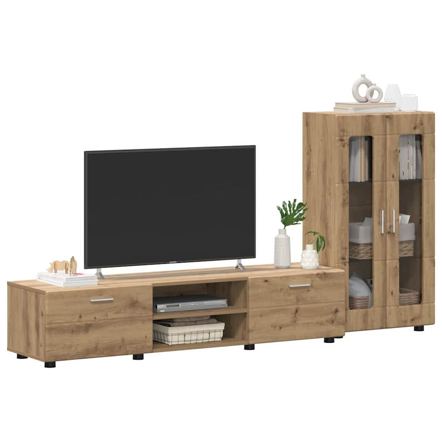 Tv-meubelset met lade met plank Artisan Eiken Bewerkt hout