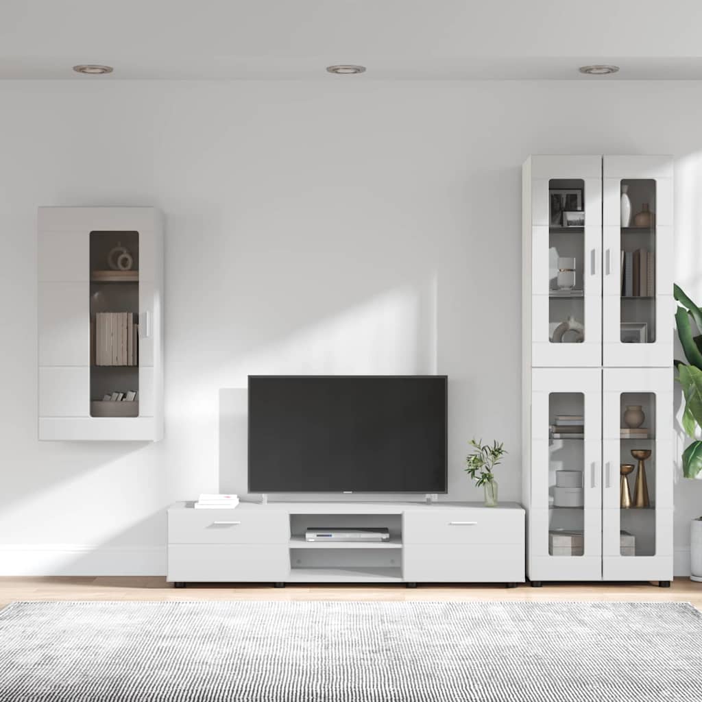 Tv-meubelset met lade met plank Wandgemonteerd Wit Bewerkt hout