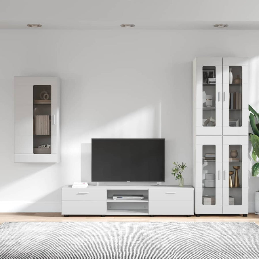 Tv-meubelset met lade met plank Wandgemonteerd Wit Bewerkt hout