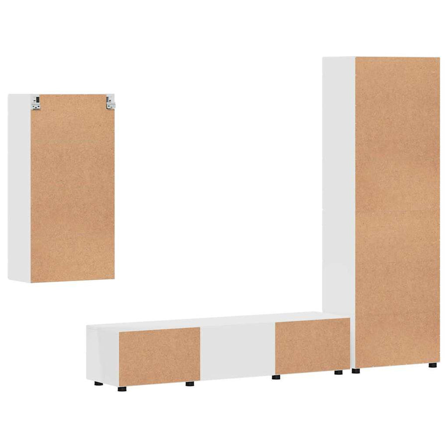 Tv-meubelset met lade met plank Wandgemonteerd Wit Bewerkt hout