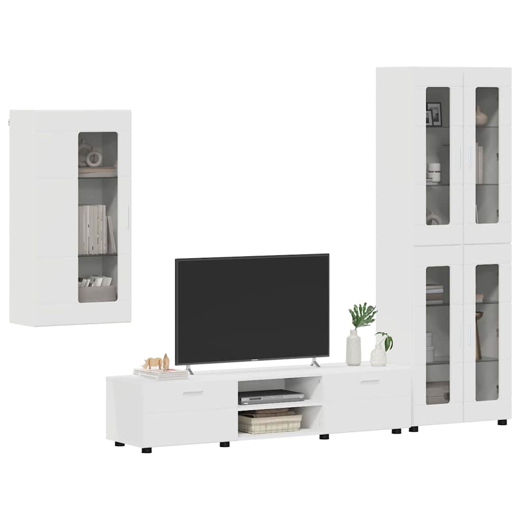 Tv-meubelset met lade met plank Wandgemonteerd Wit Bewerkt hout