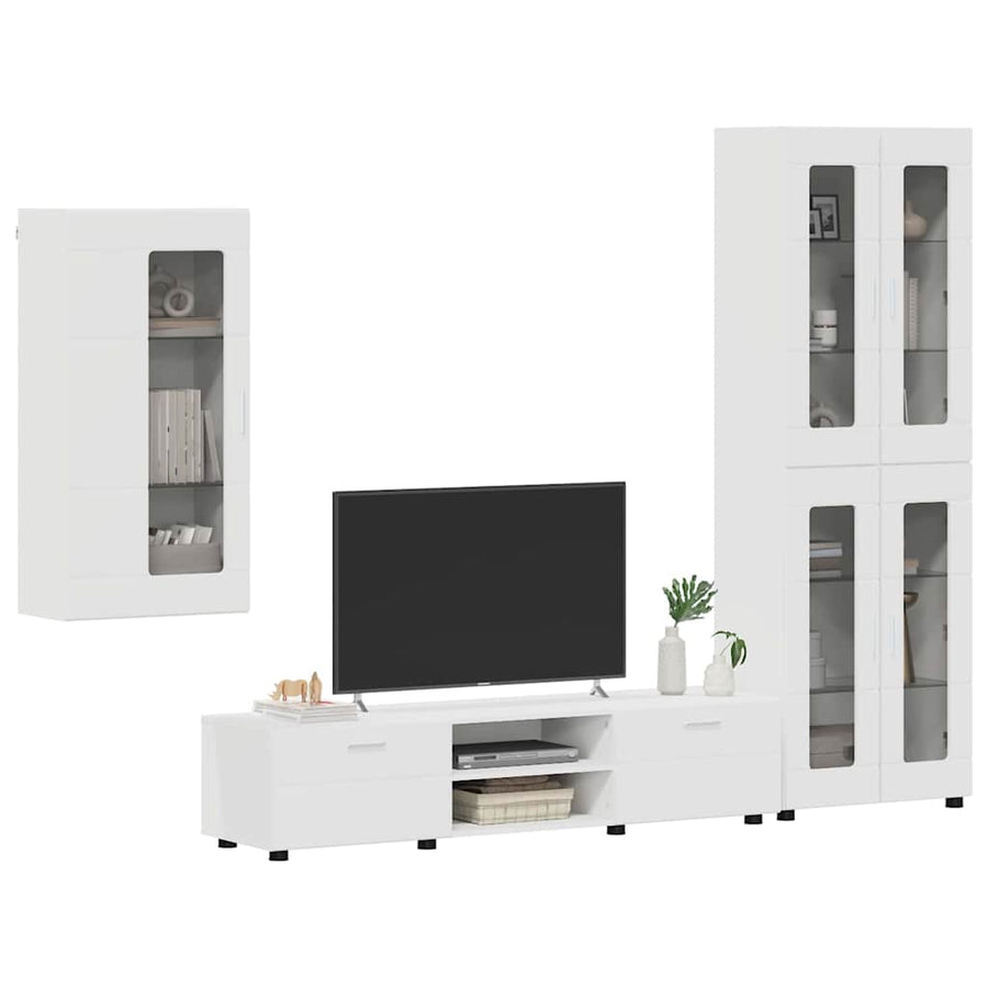 Tv-meubelset met lade met plank Wandgemonteerd Wit Bewerkt hout