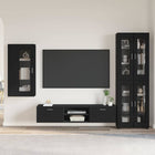 Tv-meubelset zwart bewerkt hout met lade en plank