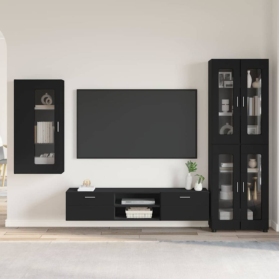 Tv-meubelset met lade met plank met opslag Zwart Bewerkt hout