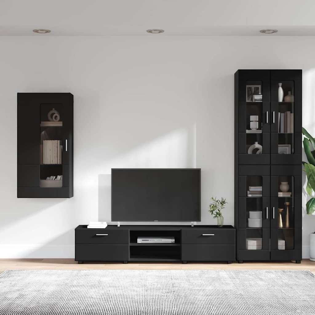 Tv-meubelset met lade met plank met opslag Zwart Bewerkt hout