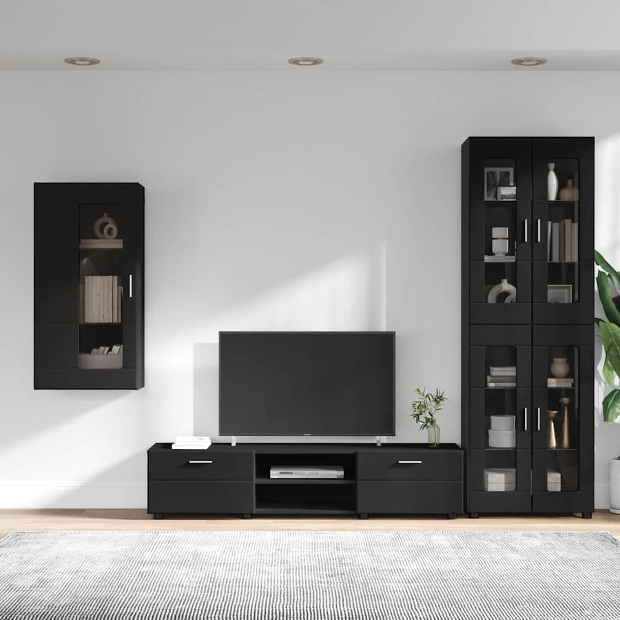 Tv-meubelset met lade met plank met opslag Zwart Bewerkt hout