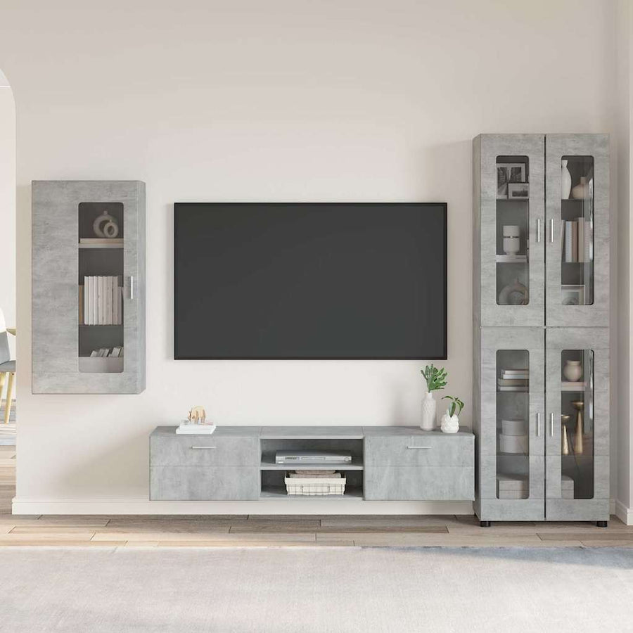Tv-meubelset met lade met plank Beton Grijs Bewerkt hout