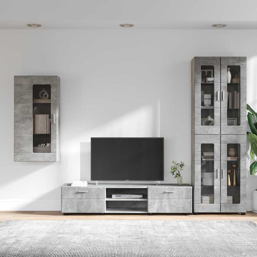 Tv-meubelset met lade met plank Beton Grijs Bewerkt hout