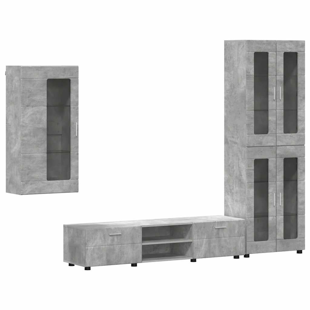 Tv-meubelset met lade met plank Beton Grijs Bewerkt hout