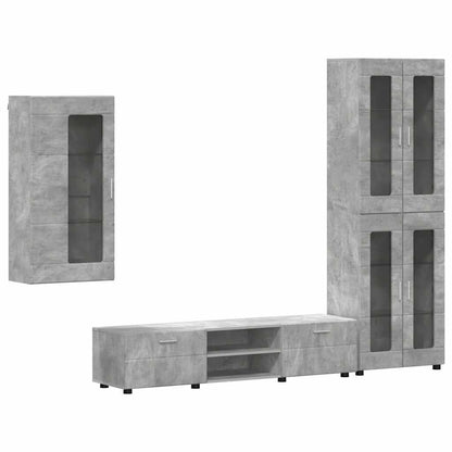 Tv-meubelset met lade met plank Beton Grijs Bewerkt hout