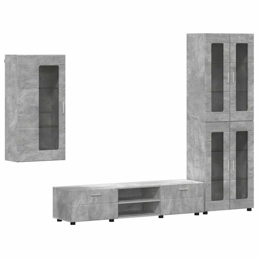 Tv-meubelset met lade met plank Beton Grijs Bewerkt hout