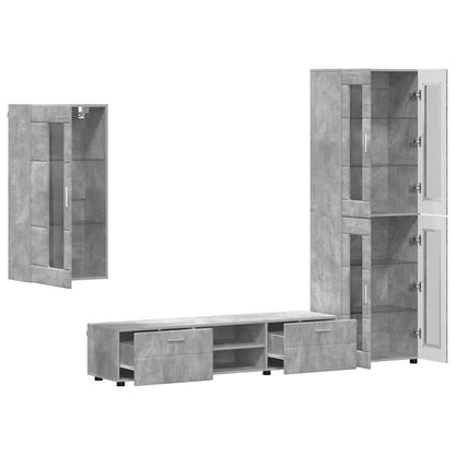 Tv-meubelset met lade met plank Beton Grijs Bewerkt hout