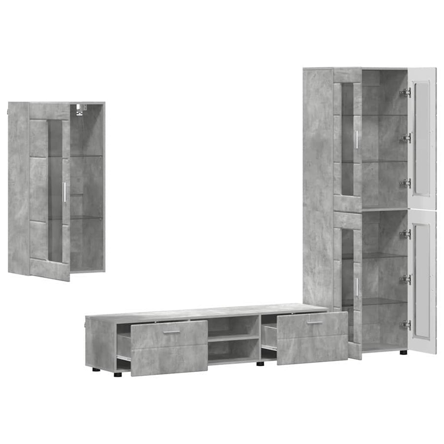 Tv-meubelset met lade met plank Beton Grijs Bewerkt hout