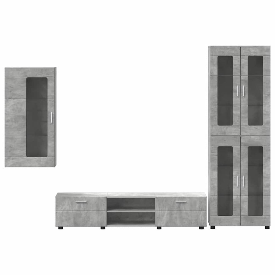 Tv-meubelset met lade met plank Beton Grijs Bewerkt hout