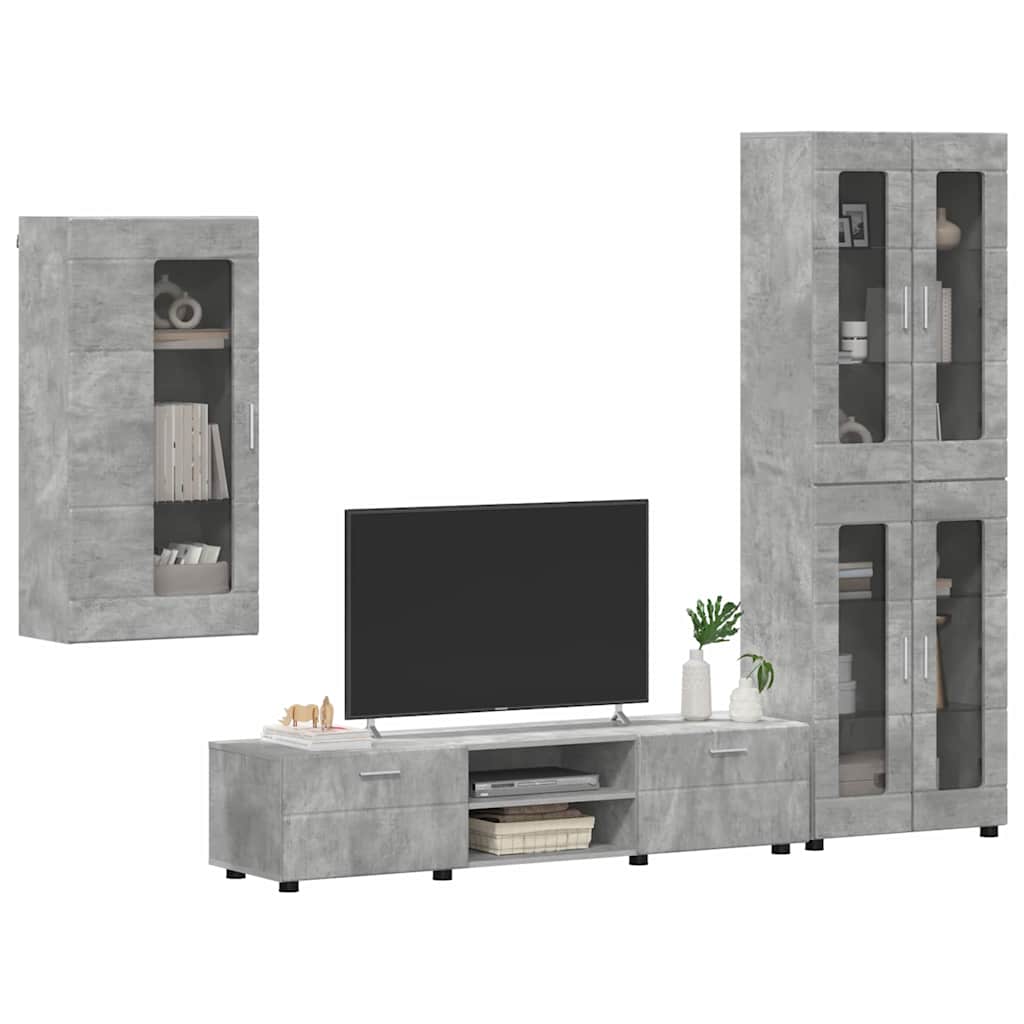 Tv-meubelset met lade met plank Beton Grijs Bewerkt hout