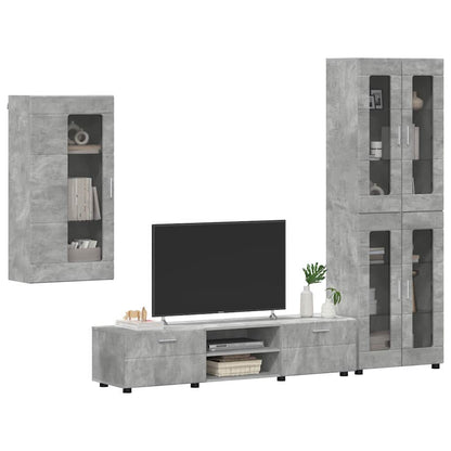 Tv-meubelset met lade met plank Beton Grijs Bewerkt hout