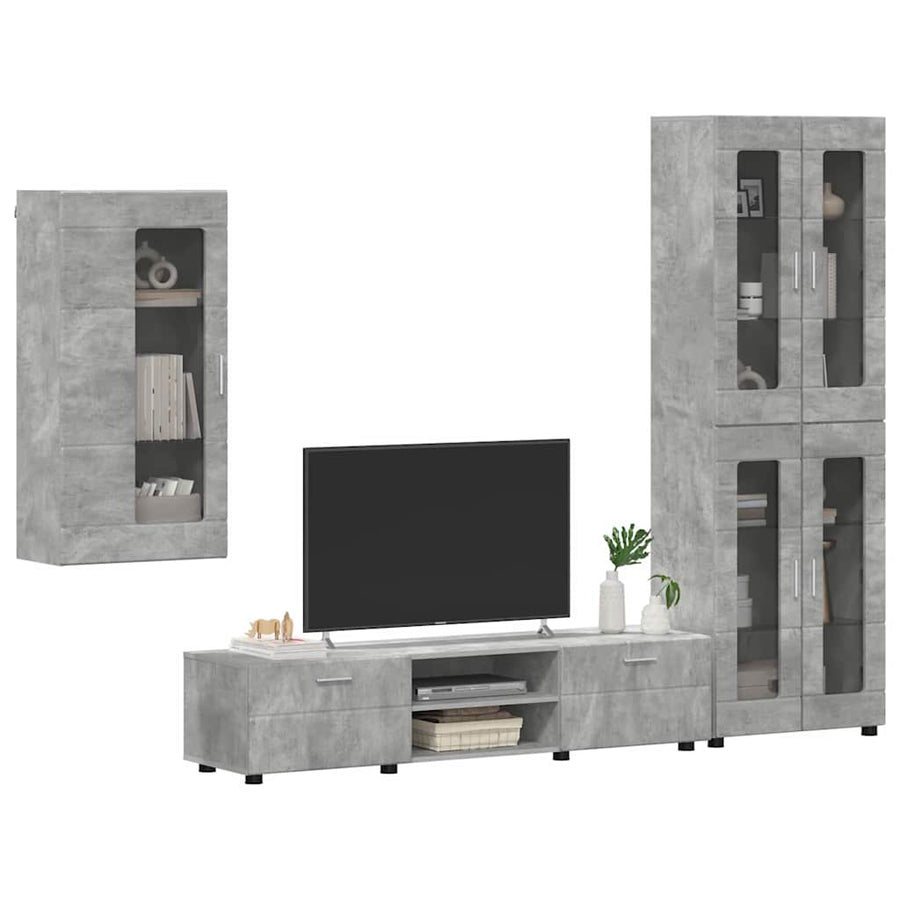 Tv-meubelset met lade met plank Beton Grijs Bewerkt hout