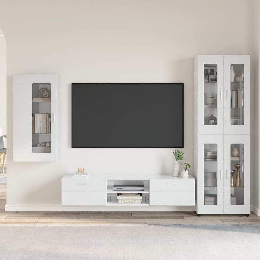 Tv-meubelset met lade met plank Hoogglans wit Bewerkt hout