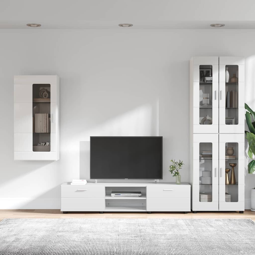 Tv-meubelset met lade met plank Hoogglans wit Bewerkt hout