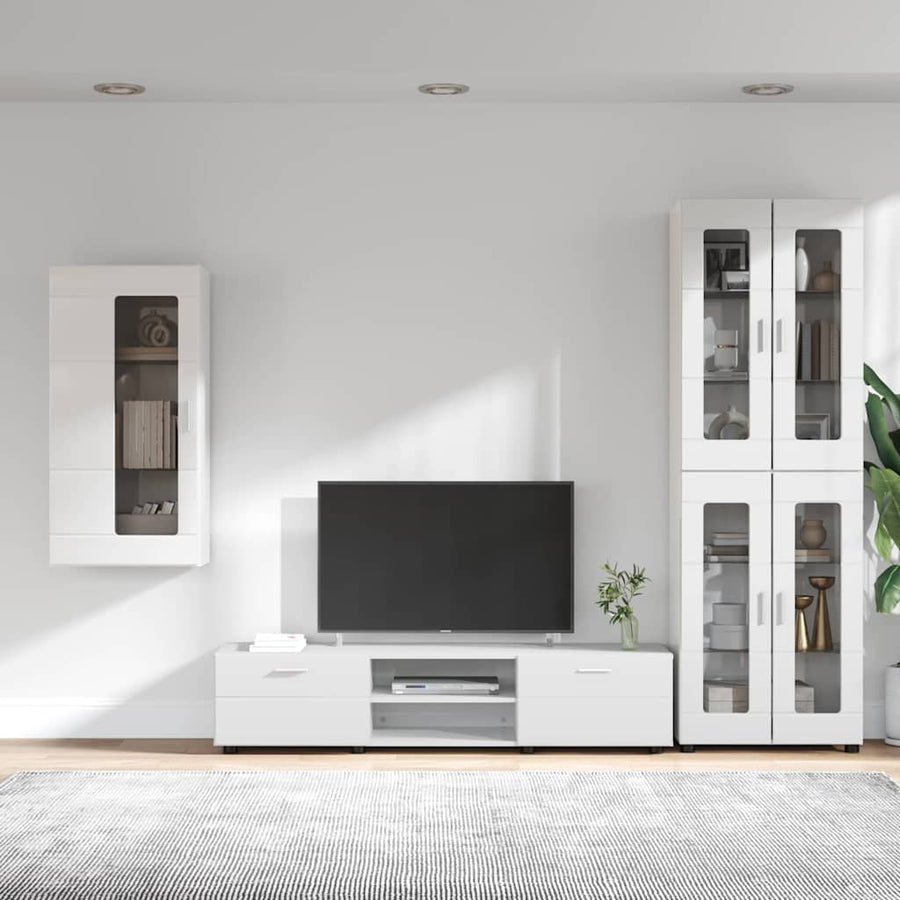 Tv-meubelset met lade met plank Hoogglans wit Bewerkt hout