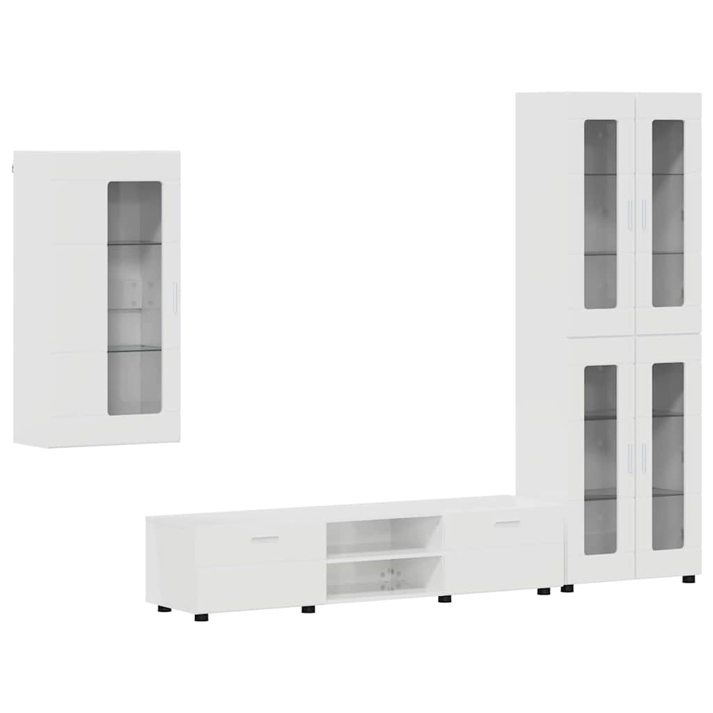 Tv-meubelset met lade met plank Hoogglans wit Bewerkt hout