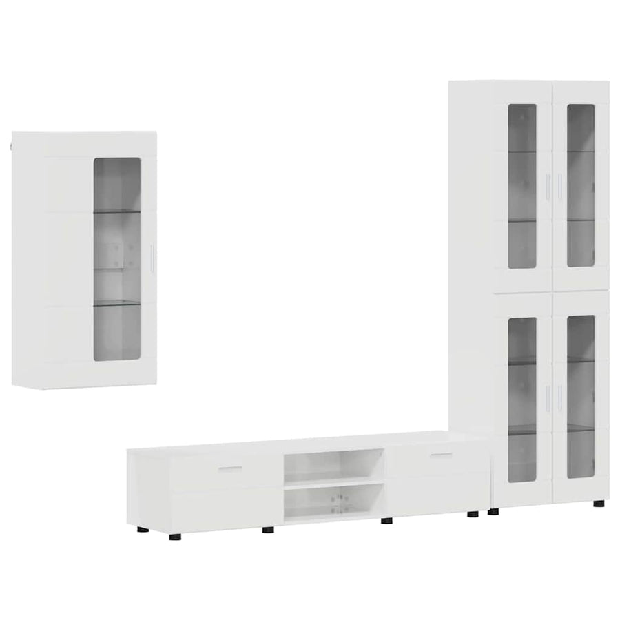 Tv-meubelset met lade met plank Hoogglans wit Bewerkt hout