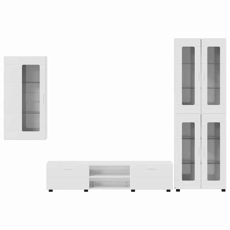 Tv-meubelset met lade met plank Hoogglans wit Bewerkt hout