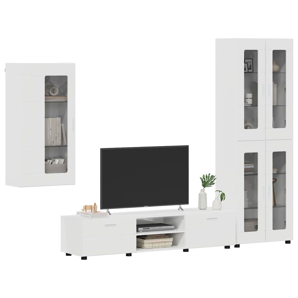 Tv-meubelset met lade met plank Hoogglans wit Bewerkt hout