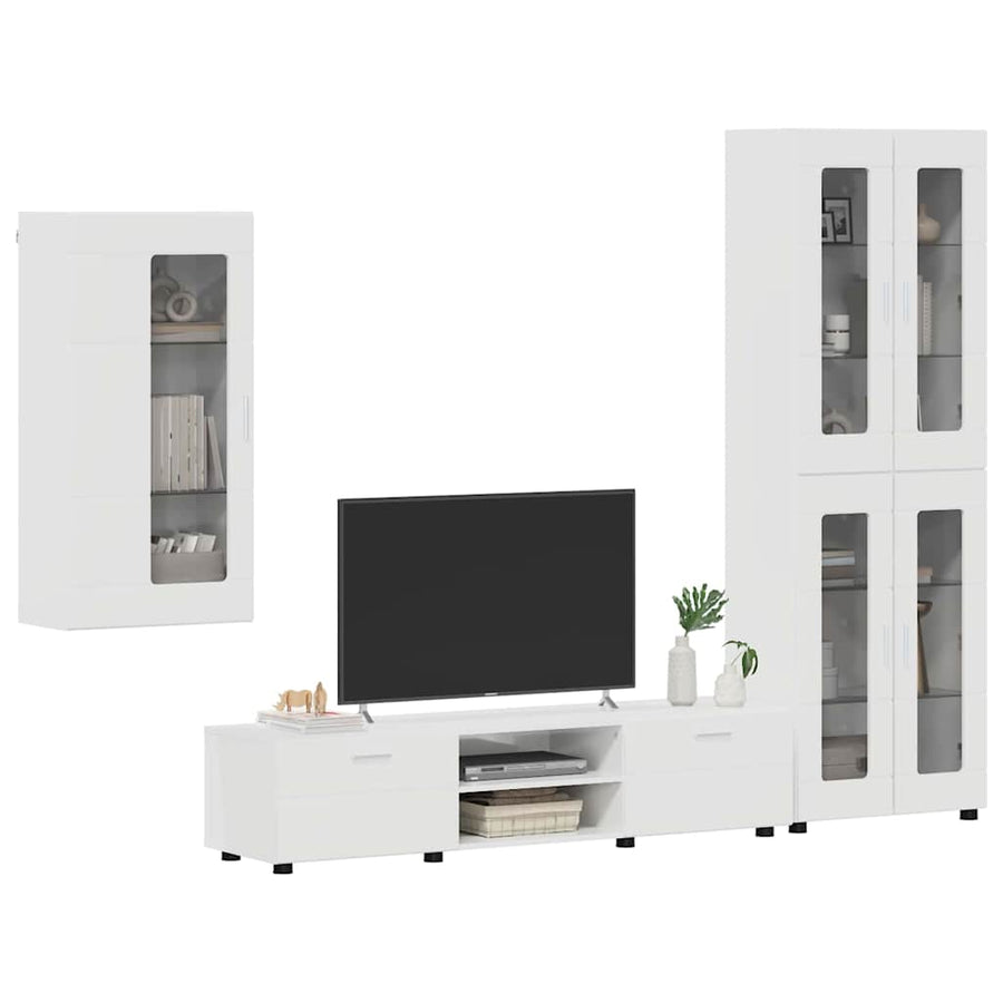 Tv-meubelset met lade met plank Hoogglans wit Bewerkt hout