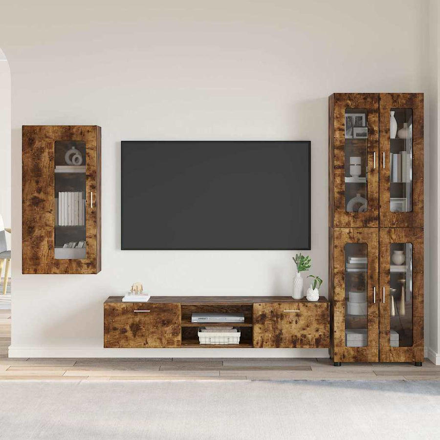 Tv-meubelset met lade met plank Gerookt eiken Bewerkt hout