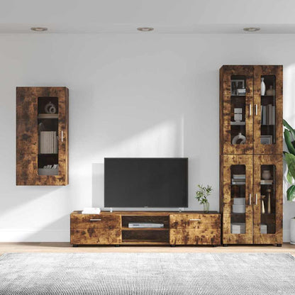 Tv-meubelset met lade met plank Gerookt eiken Bewerkt hout