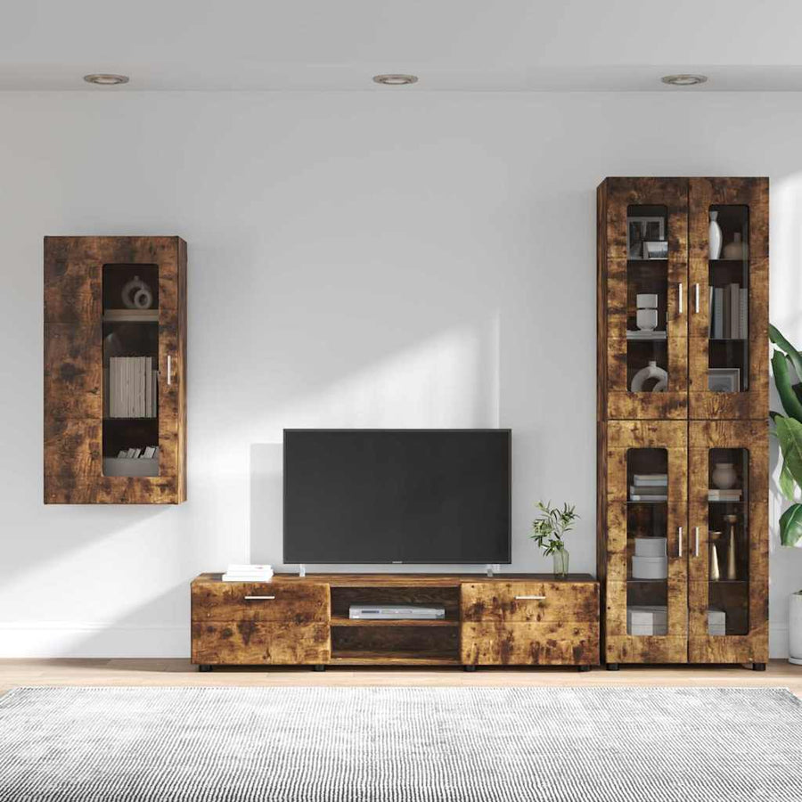 Tv-meubelset met lade met plank Gerookt eiken Bewerkt hout