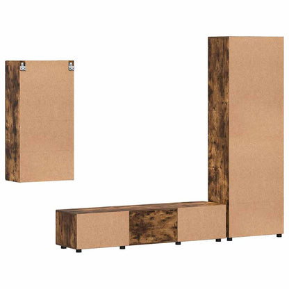 Tv-meubelset met lade met plank Gerookt eiken Bewerkt hout