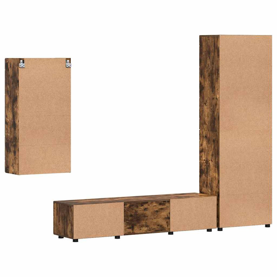 Tv-meubelset met lade met plank Gerookt eiken Bewerkt hout