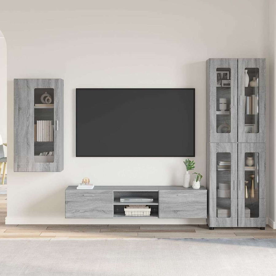 Tv-meubelset met lade met plank Grijs Sonoma Bewerkt hout