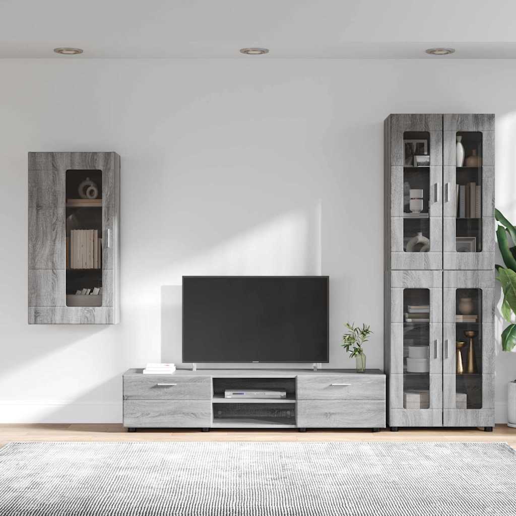 Tv-meubelset met lade met plank Grijs Sonoma Bewerkt hout