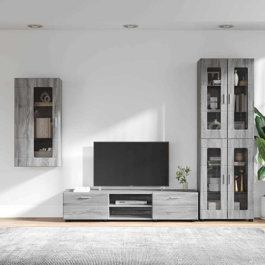 Tv-meubelset met lade met plank Grijs Sonoma Bewerkt hout
