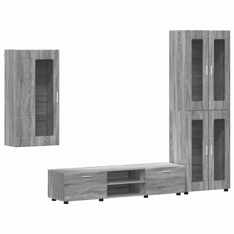 Tv-meubelset met lade met plank Grijs Sonoma Bewerkt hout