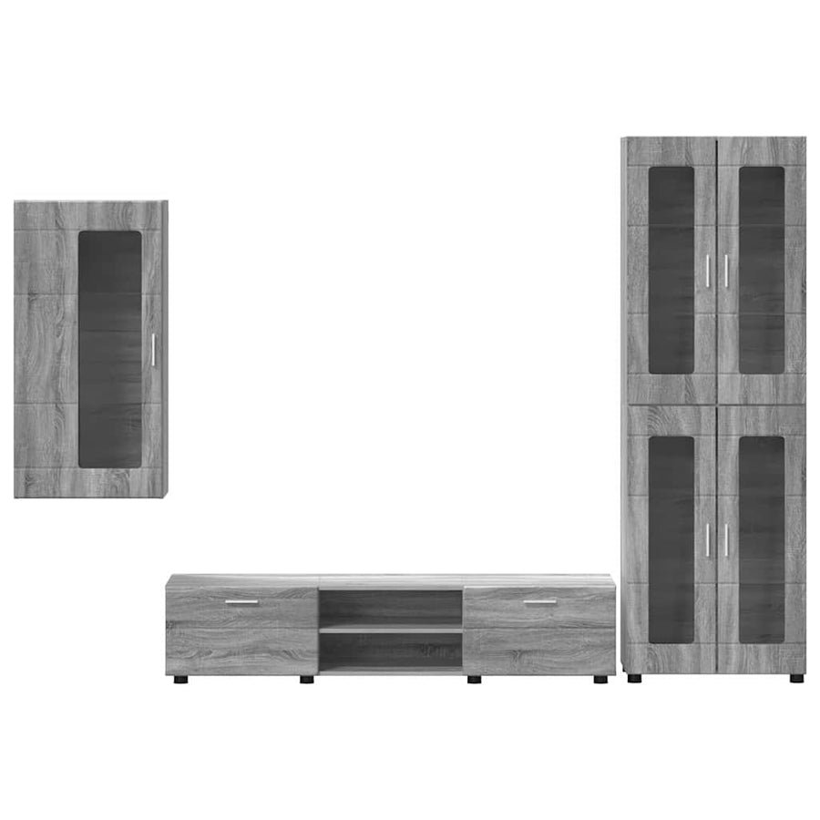 Tv-meubelset met lade met plank Grijs Sonoma Bewerkt hout
