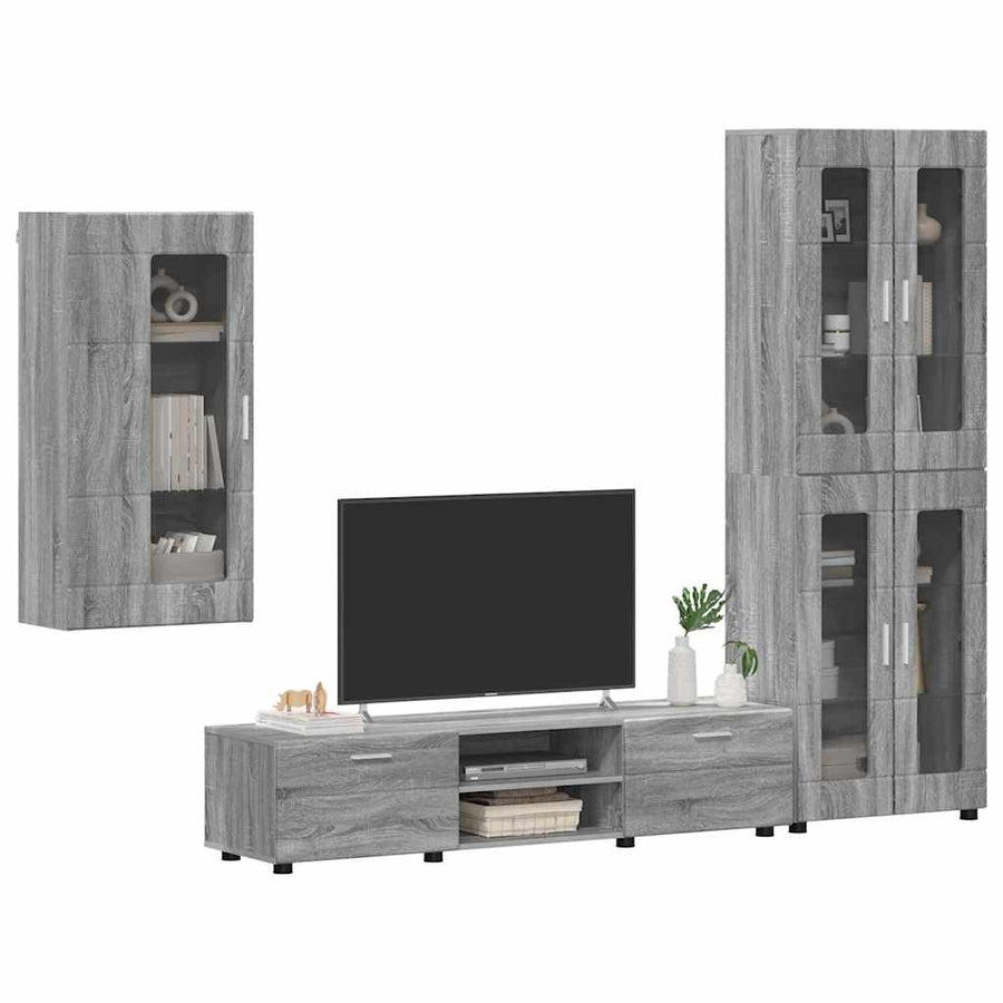 Tv-meubelset met lade met plank Grijs Sonoma Bewerkt hout