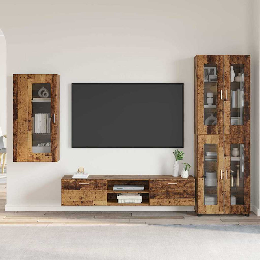 Tv-meubelset met lade met plank met opslag Oudhout Bewerkt hout