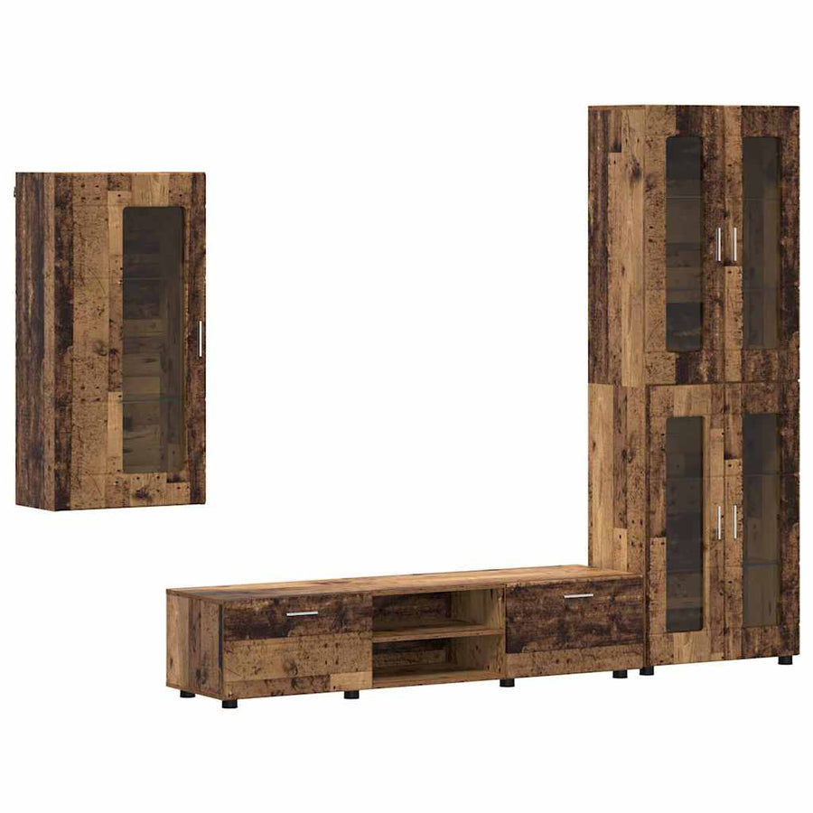 Tv-meubelset met lade met plank met opslag Oudhout Bewerkt hout