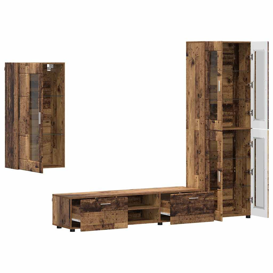 Tv-meubelset met lade met plank met opslag Oudhout Bewerkt hout