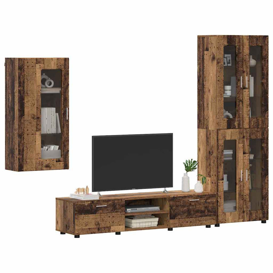 Tv-meubelset met lade met plank met opslag Oudhout Bewerkt hout