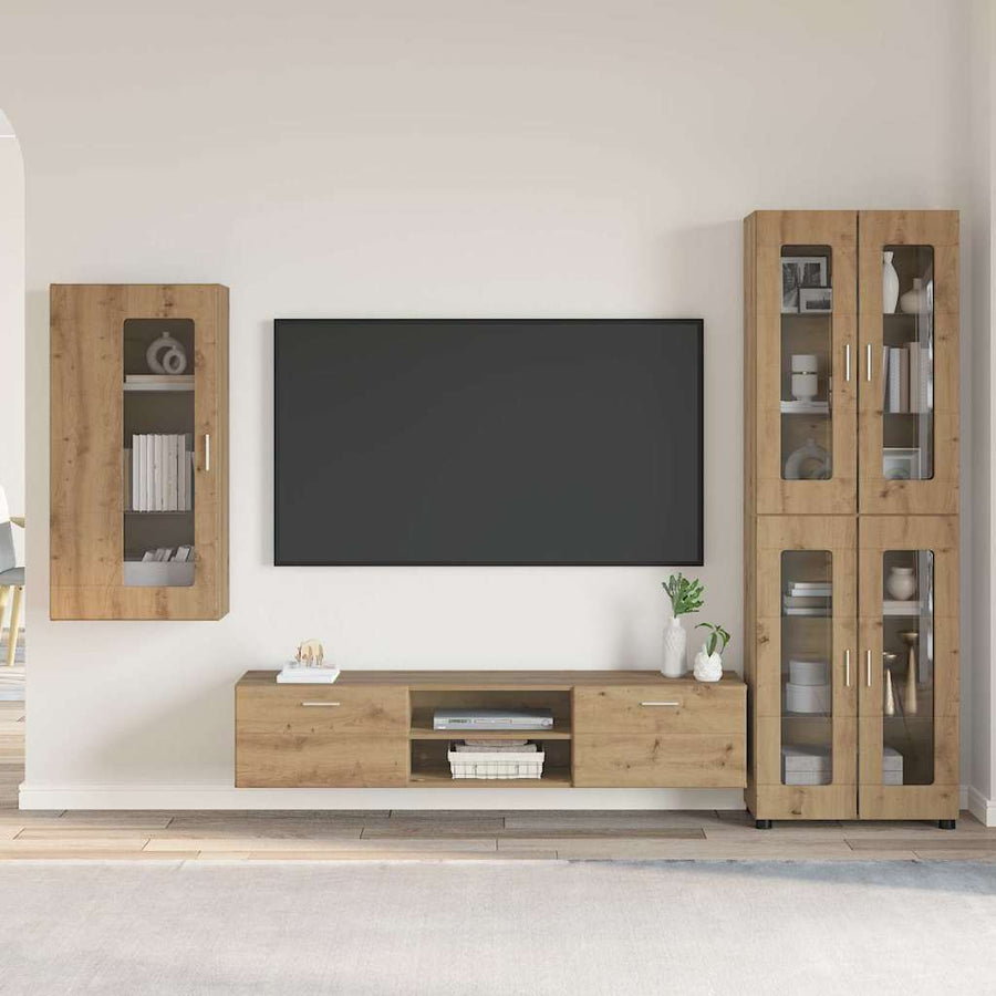 Tv-meubelset met lade met plank Artisan Eiken Bewerkt hout